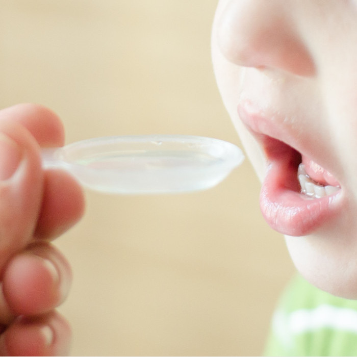 Child taking liquid medication